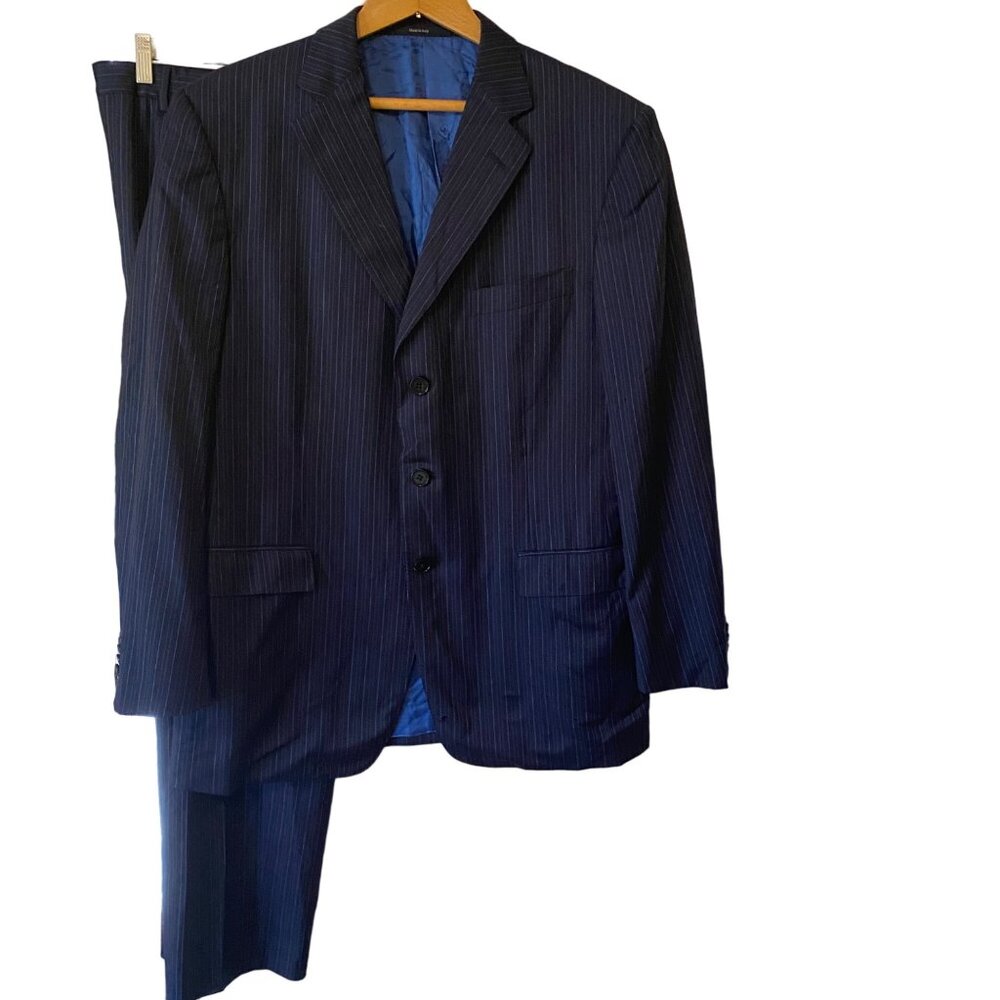 Men's Ermenegildo Zegna Blue Pin Stripe 2 Piece Suit Set Size 52